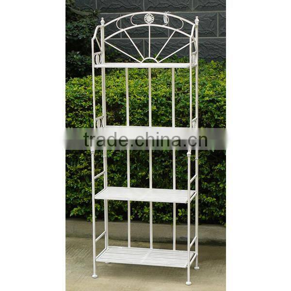 vintage white wrought iron garden shelving