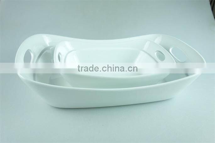 White Ceramic baking dish rectangular unique shape set 2 hotel / restaurant large bakeware set