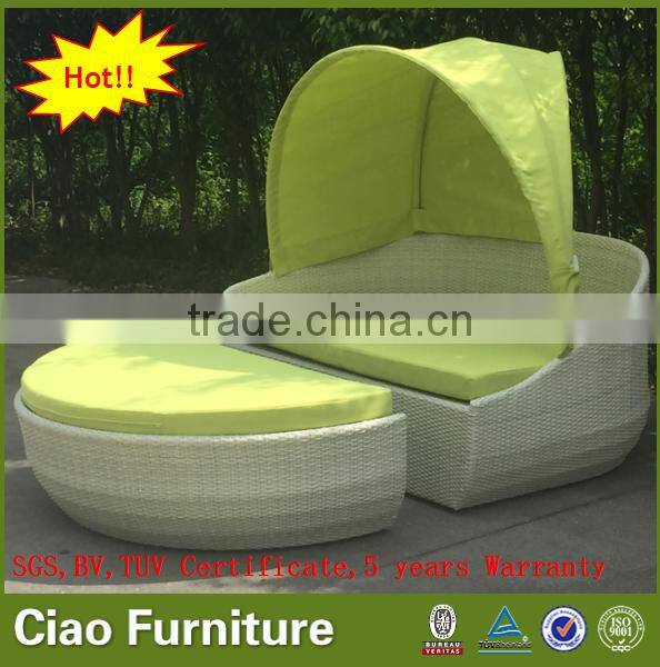 Outdoor garden rattan day bed with canopy poolside sunbed furniture