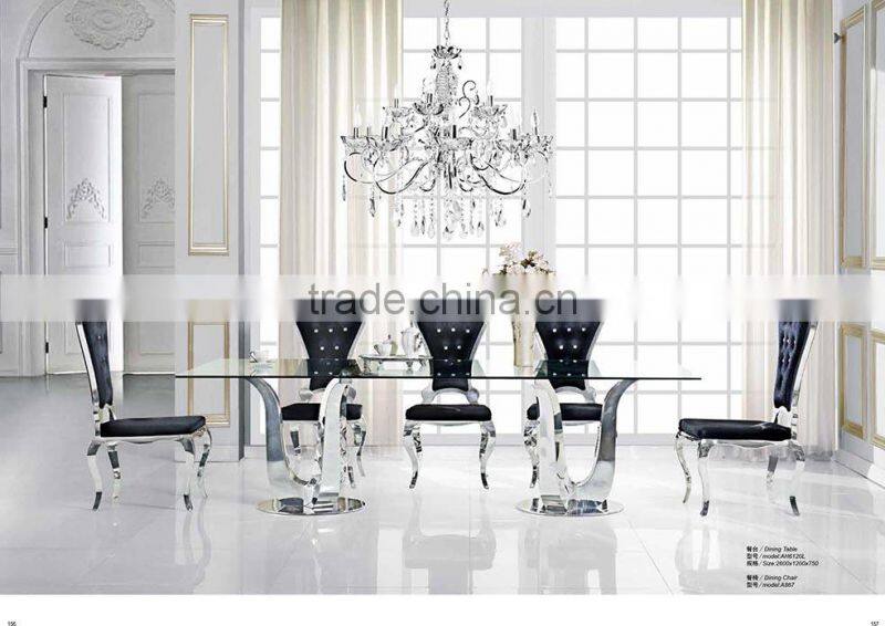 Rectangle Used glass dining table designed for living room / Stainless steel dining table AH6120L