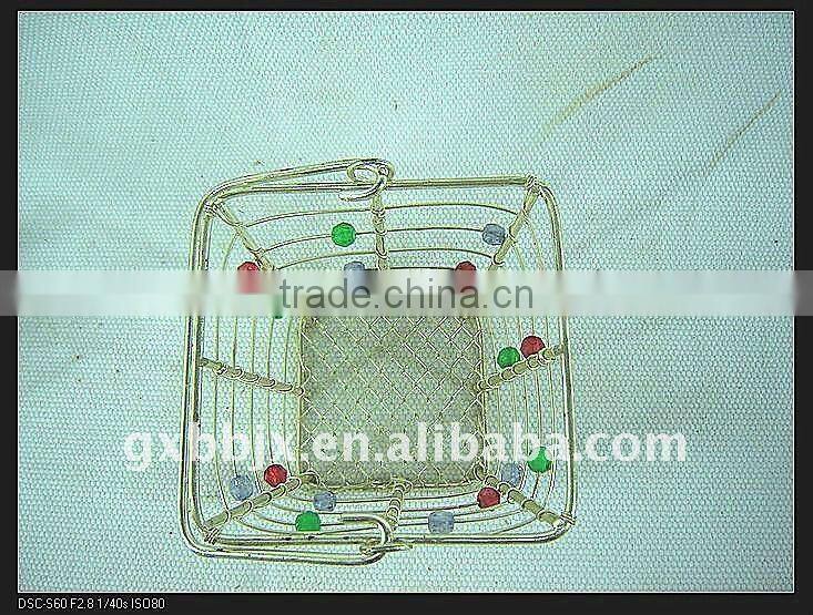 Sterling silver wire decorative with mix pearl small festival gift basket with handle