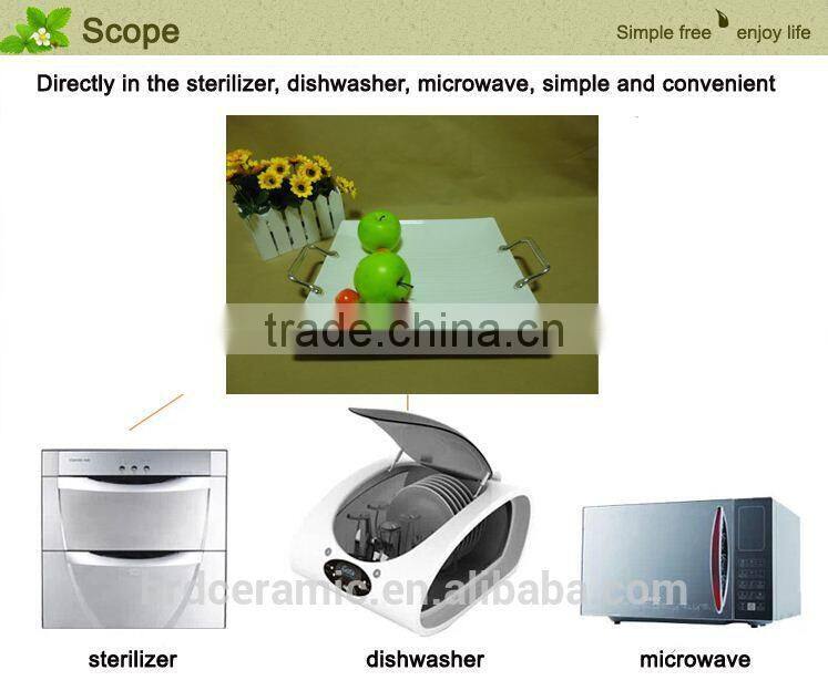 Stocked cheap printing ceramic divided plate with handles