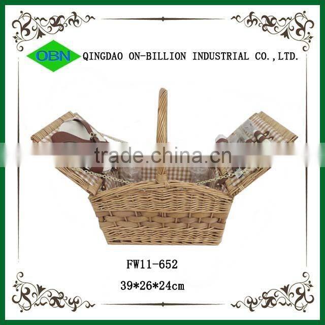 Cheap 2 person natural dark brown mini wicker picnic basket for sale