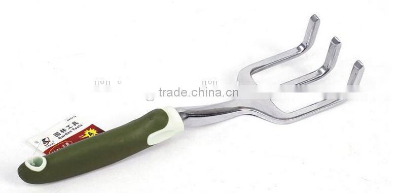 Three teeth mini garden hand metal rake