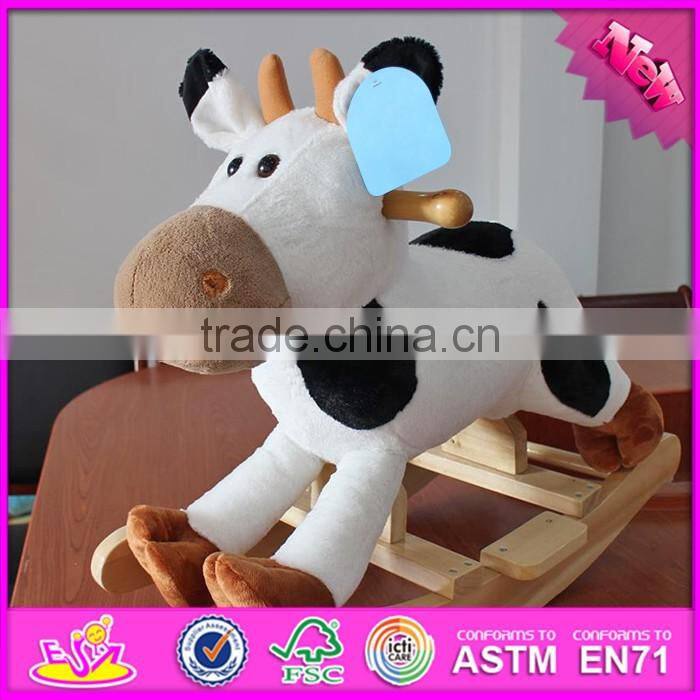 2017 New products baby funny anima wooden rocking horse cow with music W16D106