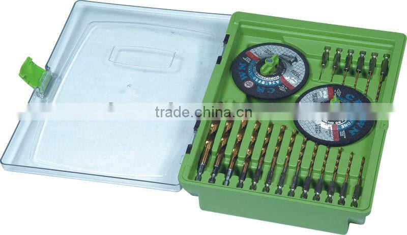 21pcs cutting disc and twist drill with hex shank set in blow mold case