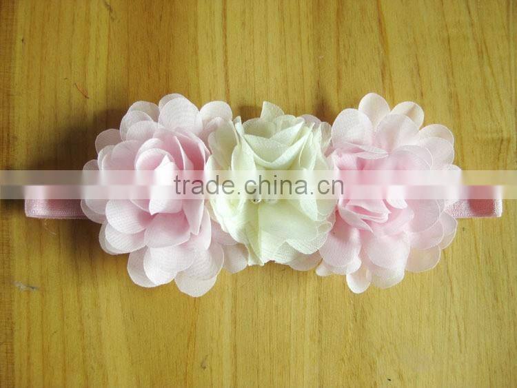 chiffon flower with pearl rhinestone in center for kids hair accessories