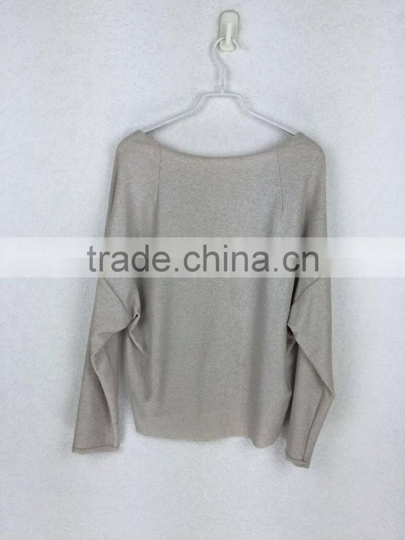 Original design long sleeve shining fabric top casual printed women top