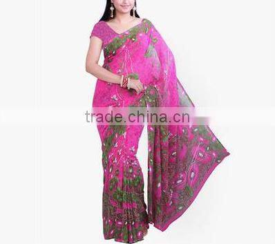 2016 Indian Traditional Saree Print Series Chiffon Long Irregular Women Dress