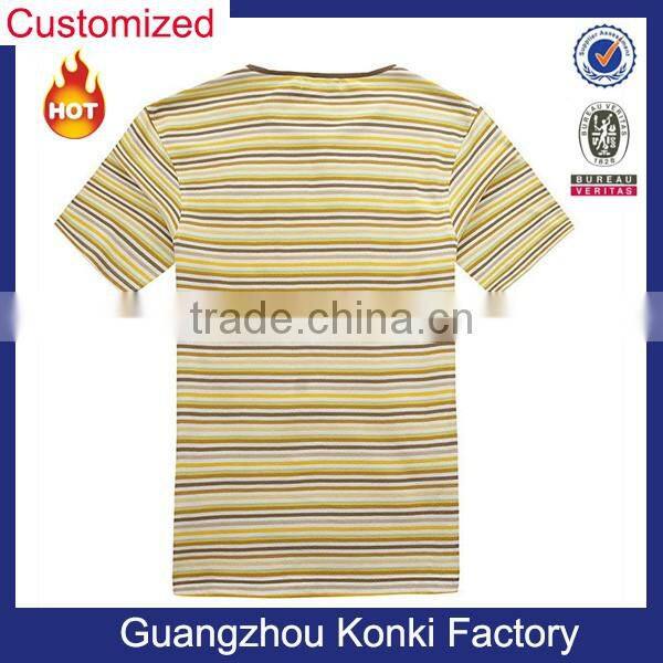 OEM short sleeve men horizontal stripe flat knit stripe t-shirt