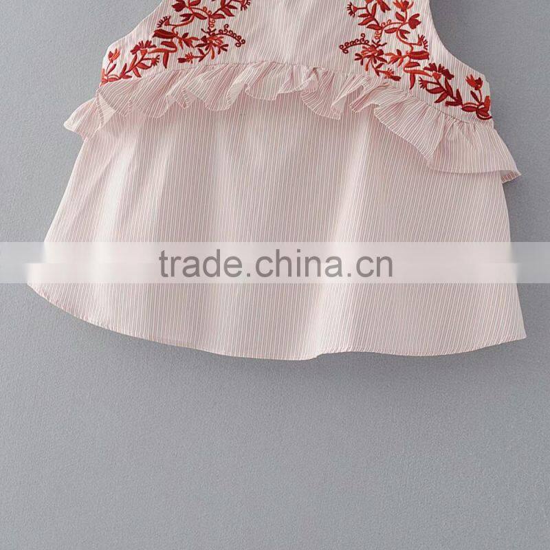 Women latest design branded embroidery stripe tank top