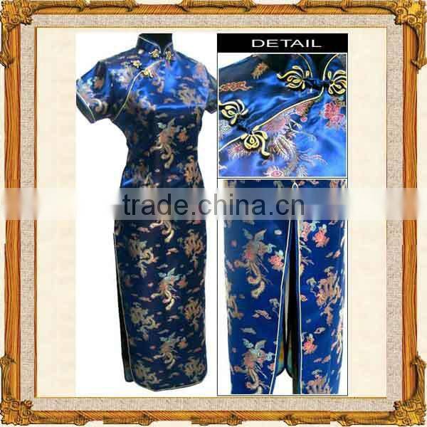 Chinese traditional red short sleeve long length cheongsam