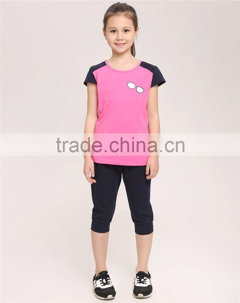 2016 fashion dress leisure short sleeves t shirt children's suit of clithes for little girls