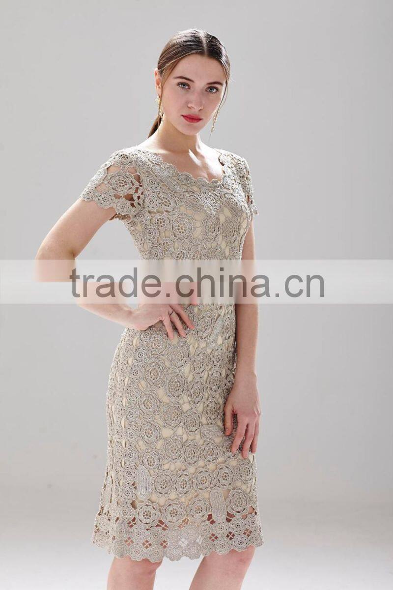 lady's latest high quality popular fashion crochet lace party dress