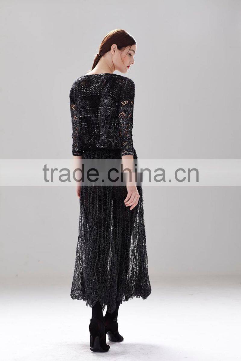 Ladies fashion long skirt mesh pattern cotton perspective skirt SR-P9963