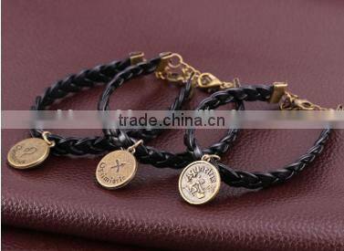 multi wrap alloy circle charm genuine leather bracelets quality black wraps leather bracelets for her gifts 2017