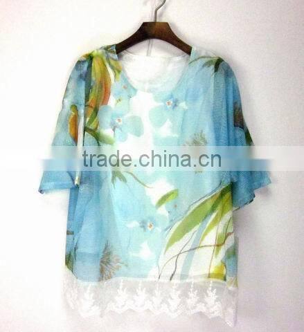 digital print fashion design sweater with lace hem