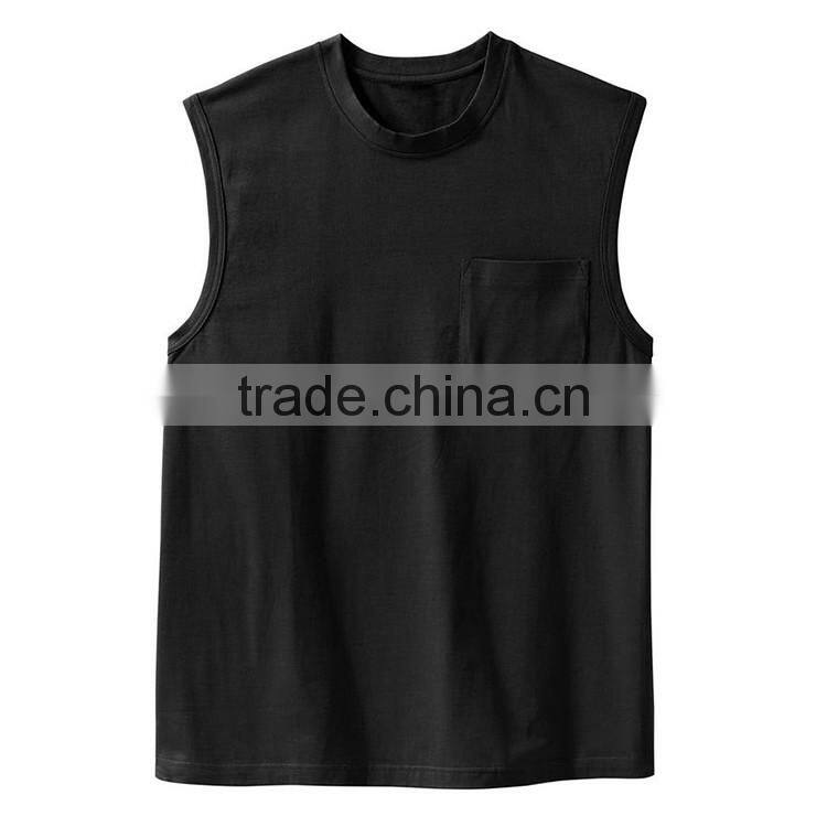 180gsm 100 Cotton Plus Size Wholesale Men's Blank Pocket Sleeveless T Shirt