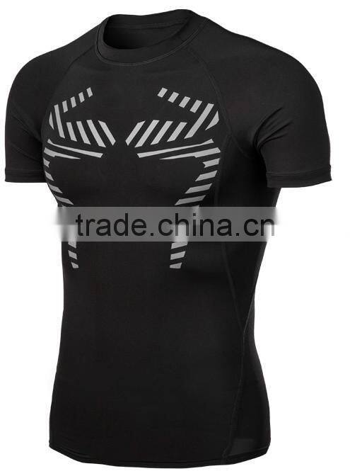 Polyester Gym Mens Spider Print Slim Fit Quick Dry Short Sleeve Blank Training T Shirt