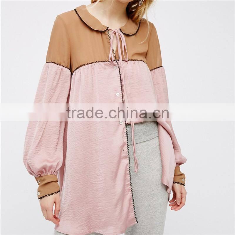 2017 OEM Spring Silky Sheer Femme Scalloped Trim Sleep Shirt