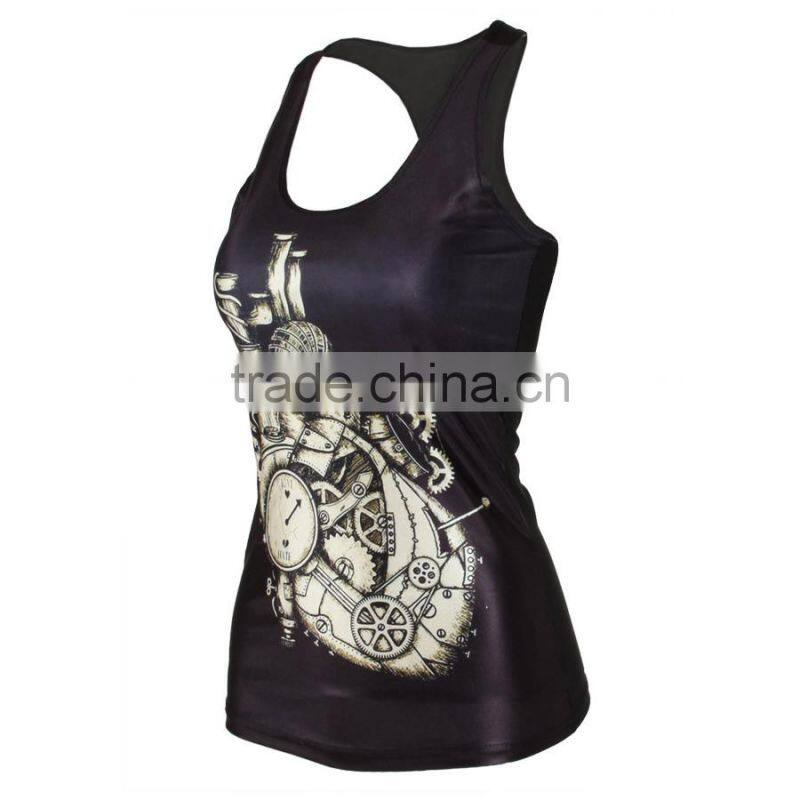 Polyester Tank Top backless with Spandex printed black Size:Free Size Sold By PC