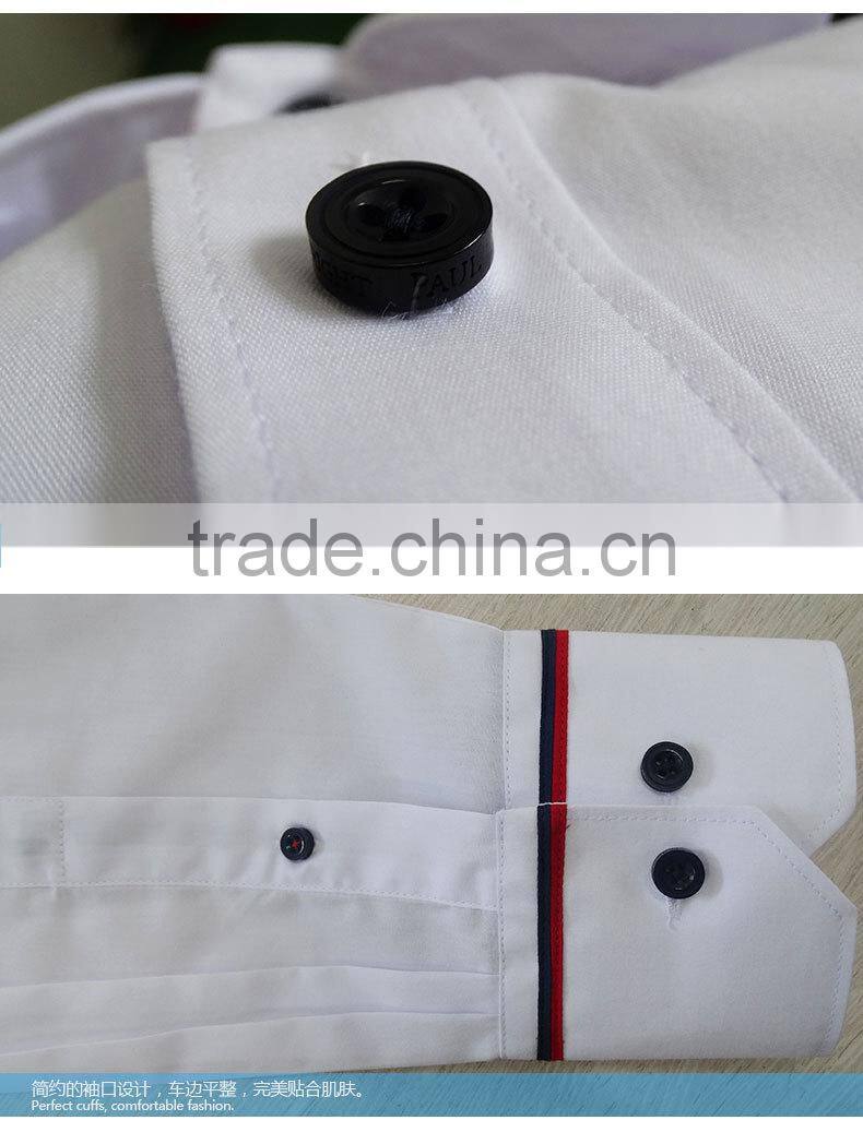2017 men's white dress formal shirts with contrast color on collar and cuff