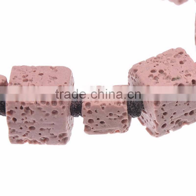 Newest Mauve Cubic Adjustable Wax Rope Braiding Lava Rock Bracelets