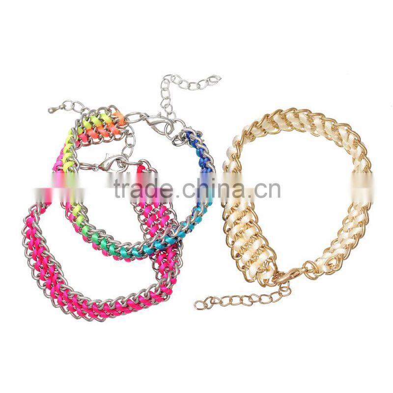 Fashion Copper Silver Tone At Random Terylene Cord Lobster Clasp Jewelry Bracelets