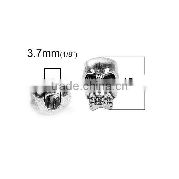 Zinc Based Alloy 3D Spacer Beads Skull Antique Silver