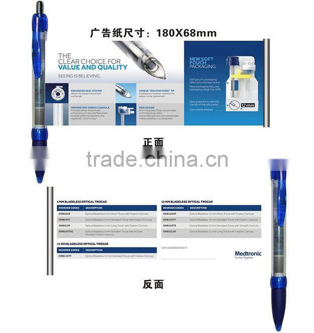 Transparent promotional and advertising plastic logo slogan pull out flag banner ball pen