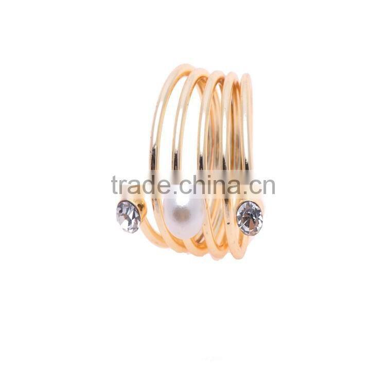 Gold-plated Alloy Rhinestone pearl Knuckle Wrap Spiral Rings