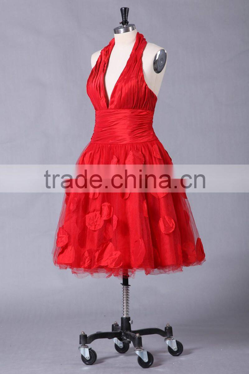 2017 new designer ruffle knee-length poly chiffom evening dress ED108