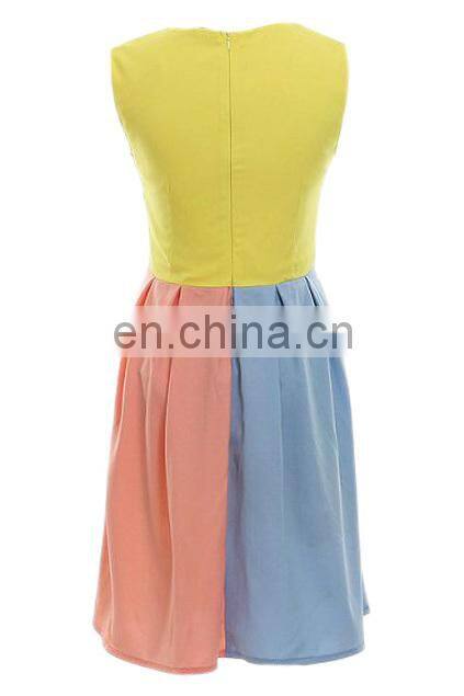 CHEFON Color Block Pleated Sleeveless modest casual dresses