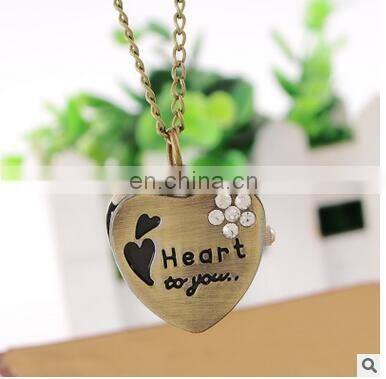 2017 new fashion retro style Diamond Heart Alloy Heart Pocket Necklace Watch Christmas Gift for girlfriend