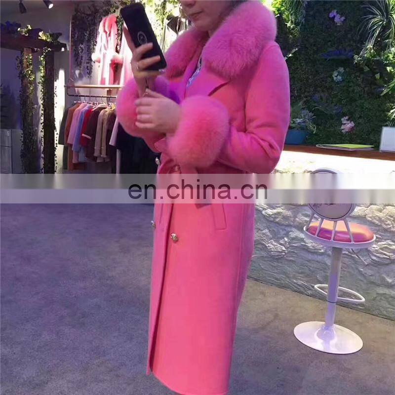 Ladies Winter Coats High Quality New Fashion Style Real Fox Fur Collar Women Wool Cashmere Coat