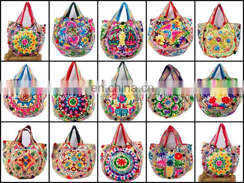 Designer hippie gypsy mirror work Leather tote bag- Designer Embroidered Mirror Work Leather tote Bag
