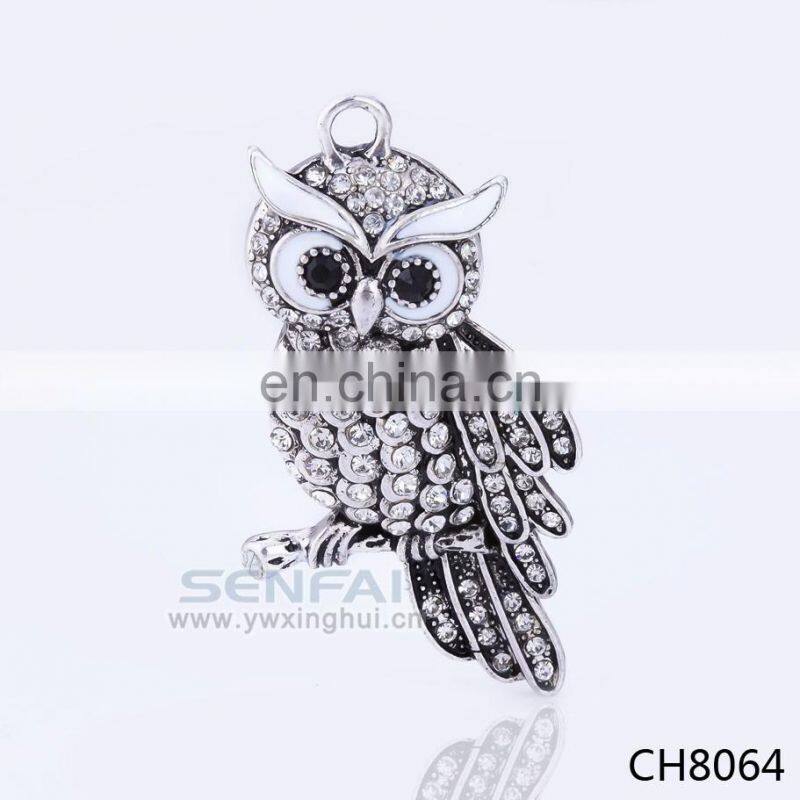 Custom Alloy small owl charms pendant with crystal
