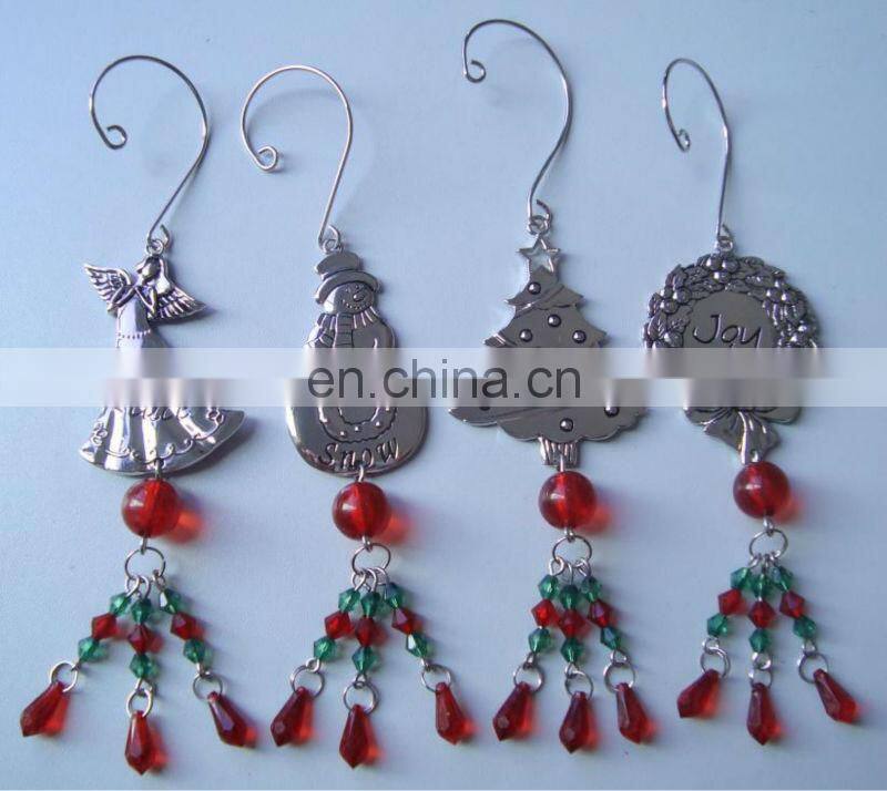 silver metal christmas ornament with acrylic beads total 12 designs