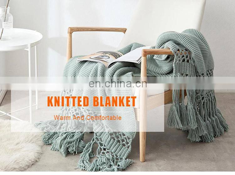 New American style hollow tassel sofa air conditioner hand knitted thread blanket