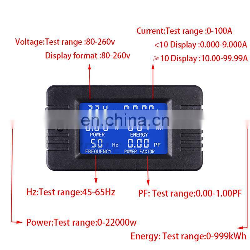 Digital Voltage Current Meter LCD Panel Amp Volt Watt Kwh Power Factor Meter AC80-260V 100A Voltmeter Ammeter with Coil CT TX022