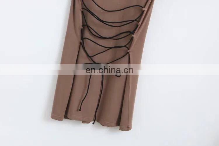 Customized sexy women's back cross tie rope mid-length short-sleeved T-shirt women summer new style dress