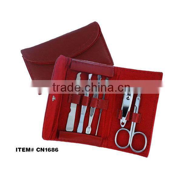 Dark red PU manicure set personal care kit