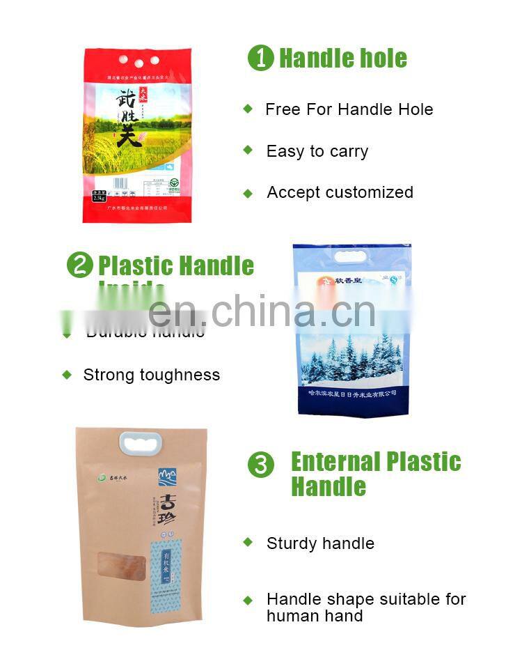 Food grade Laminated plastic gravure printing basmati rice packing bag 1kg 5kg 10kg with handle
