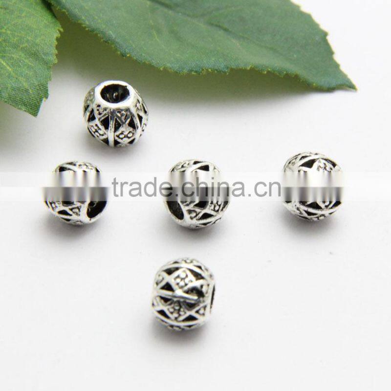 Factory Offer Big Hole Zinc Alloy Beads, DIY Anti-silver Big Hole Metal Beads for Bracelets and Necklace