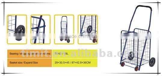 Simple Design Practical Aluminum Foldable Blue Shopping Trolley Cart