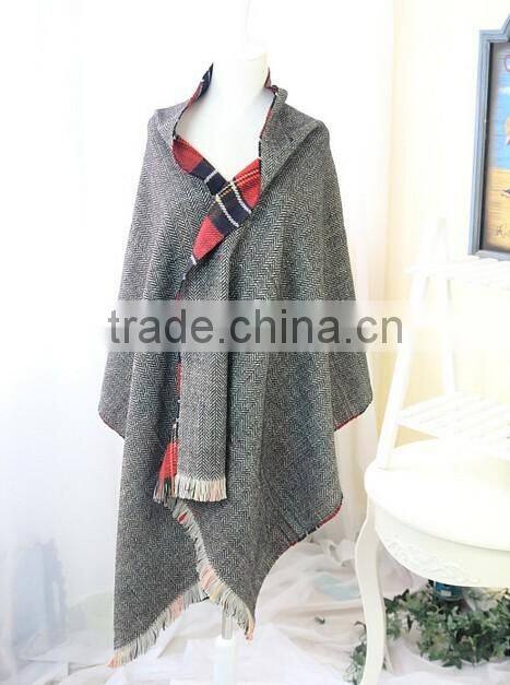 Wholesale Winter Fashion Wool Plaid Checked Ladies Pashmina Scarf