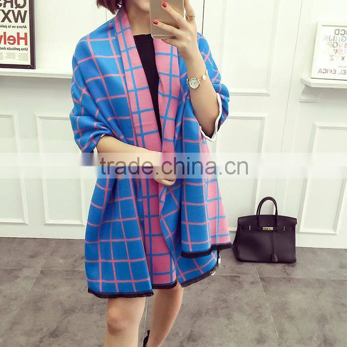 Latest Design Soft Warm Maxi Wool Cashmere Ladies Plaid Shawl