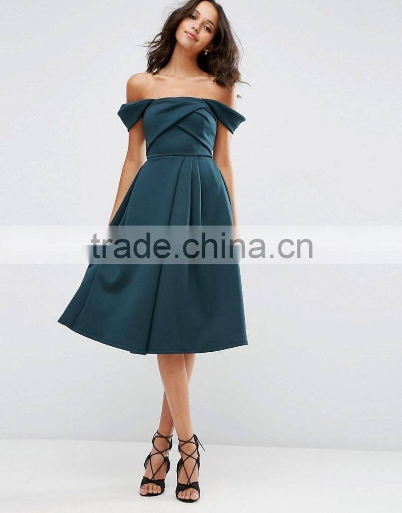 Fold Detail Bardot Scuba Prom Dress Designer One Piece Party Dress HSD5395