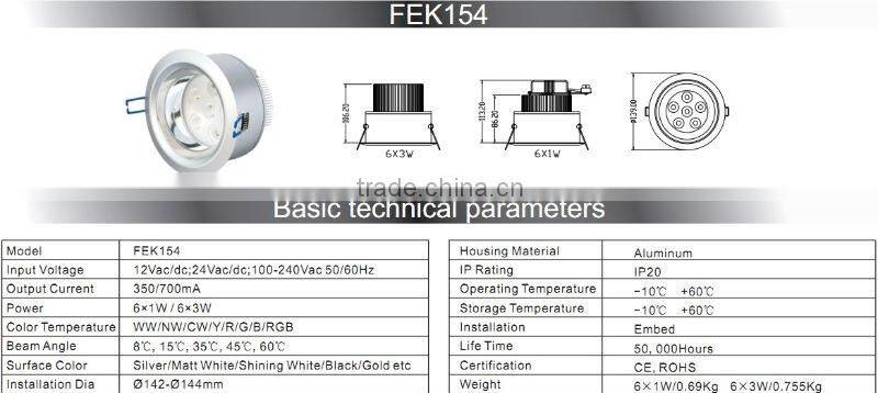 LED inhouse down light 6W/18W