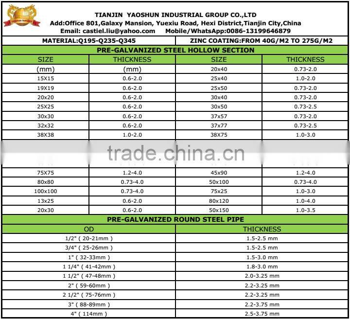 60x60 Galvanized iron hollow section YAOSHUN